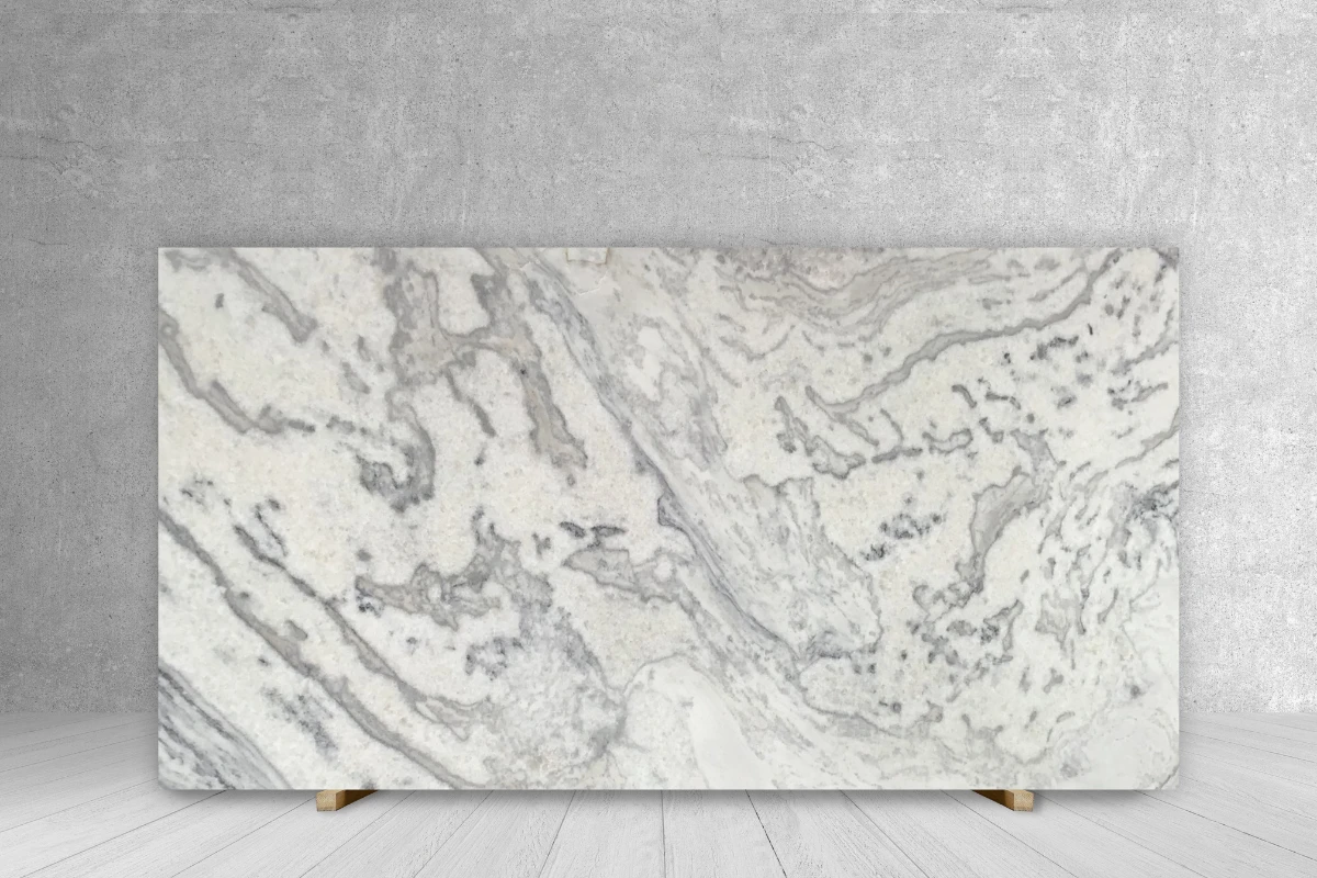 Marble slab Tilehouz, white with gray veining, 112 x 65, 3/4 in thick countertop slab