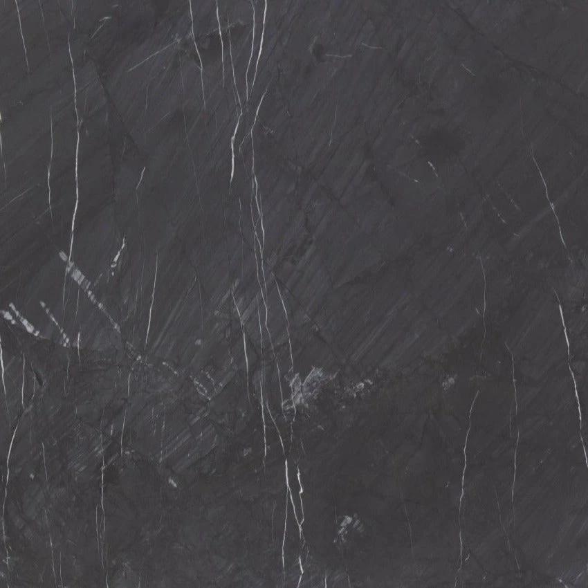 Quarzite Nera polished slab countertop in dark charcoal with white veining