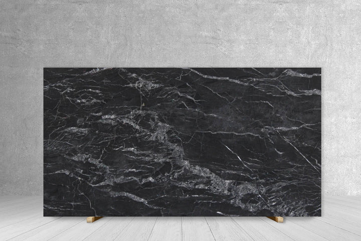 Marble slab Noirblanc polished; black countertop with white veining, 118 x 74