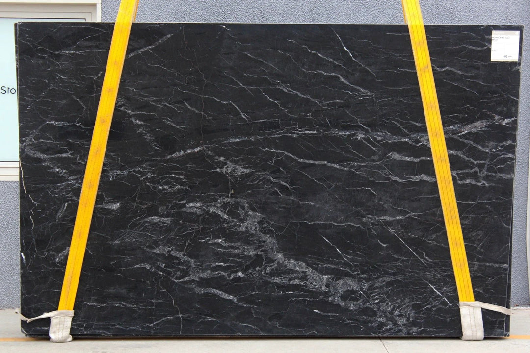 Tilehouz Marble Slab Noirblanc polished, 118 x 74, black with white veining.