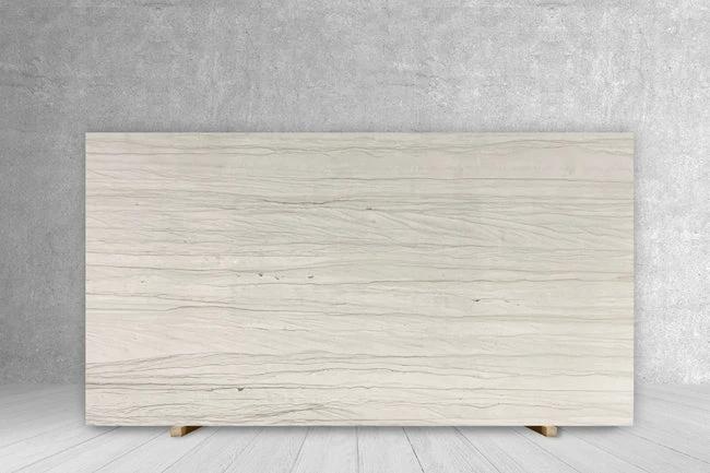 Quartzite Mustang white Macaubas polished slab countertop by Tilehouz, 126x78.