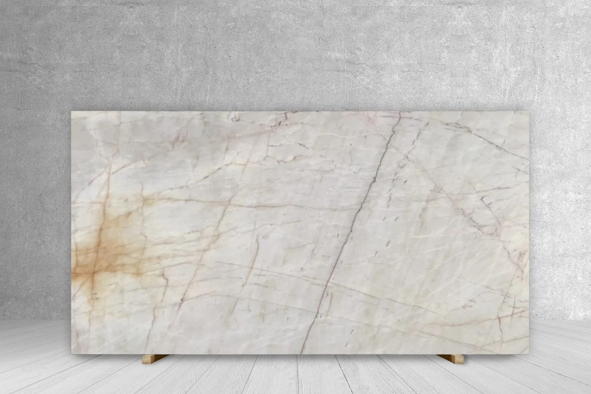 Quarzite Onix polished slab countertop, white with brown veining, 120x70 cm, Tilehouz