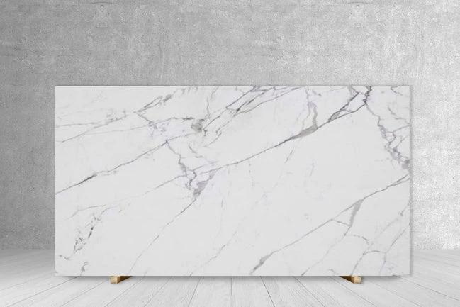 STATUARIO FANTASTICO porcelain countertop slab, polished white with gray veins, 126 x 63 cm