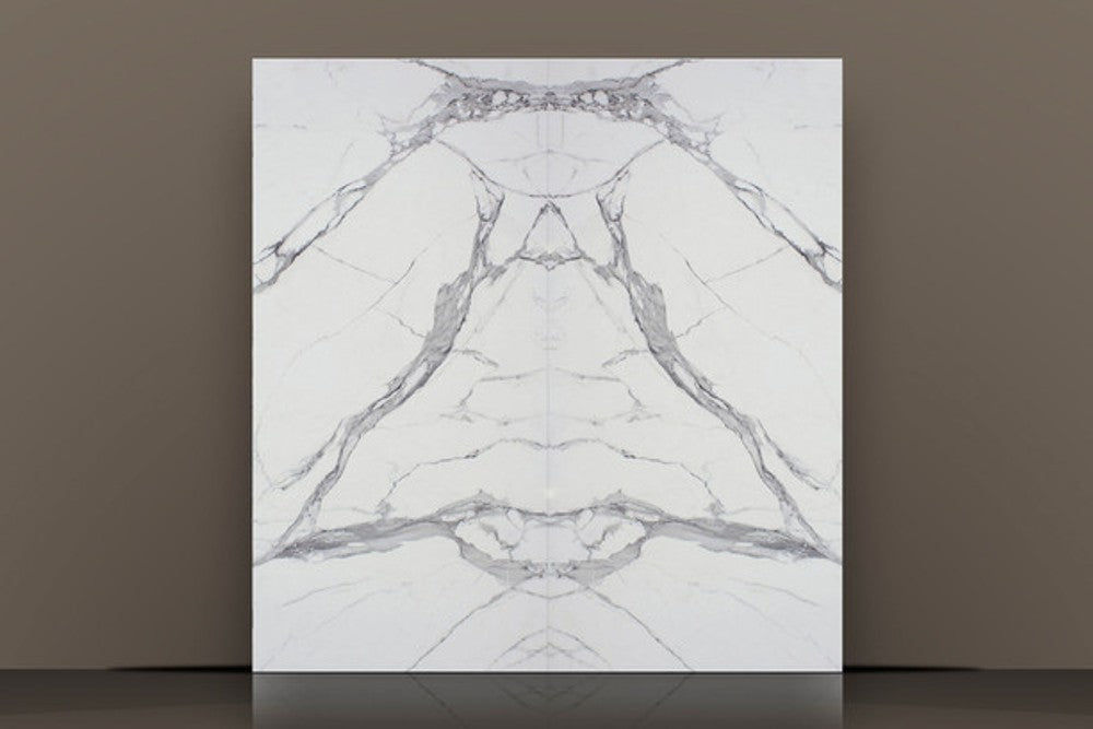 STATUARIO EXTRA TECH side B porcelain slab, 1/2-inch polished, white with gray marble-vein pattern, 127 x 63