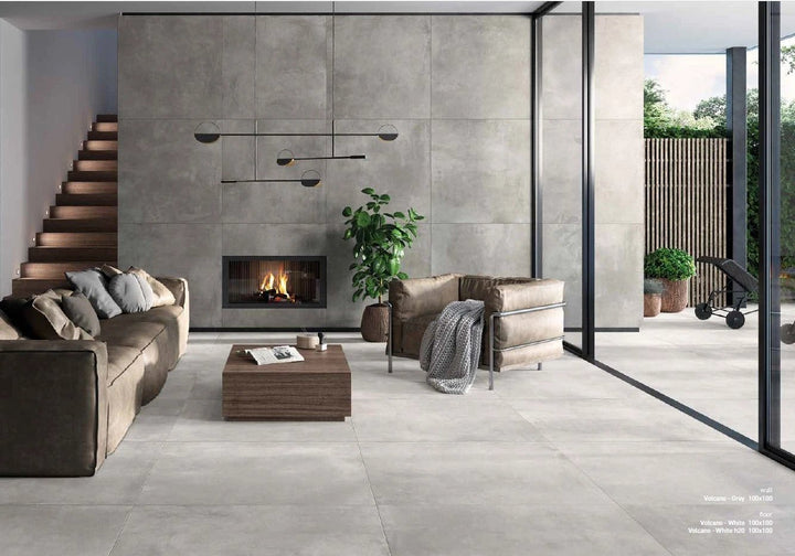 Volcano Grey porcelain tile 12x24 by Tilehouz for floors and walls in a modern living room.