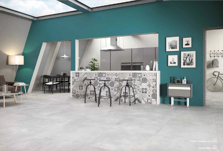 Volcano White Porcelain Tile 24x48 by Tilehouz; large-format white porcelain floor tile.