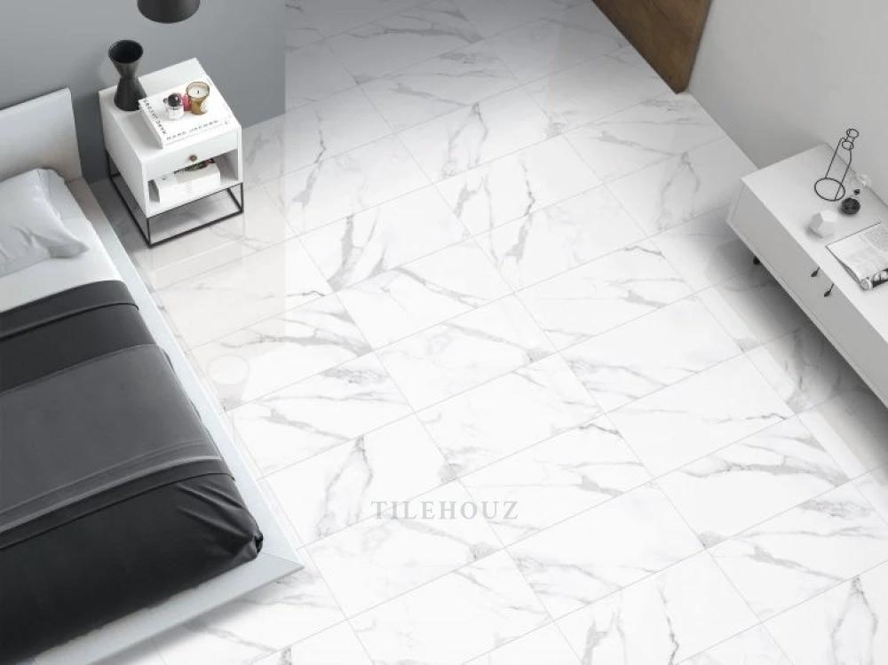 AGL Statuario Polished 12x24 porcelain tile Tilehouz, white marble-veined finish
