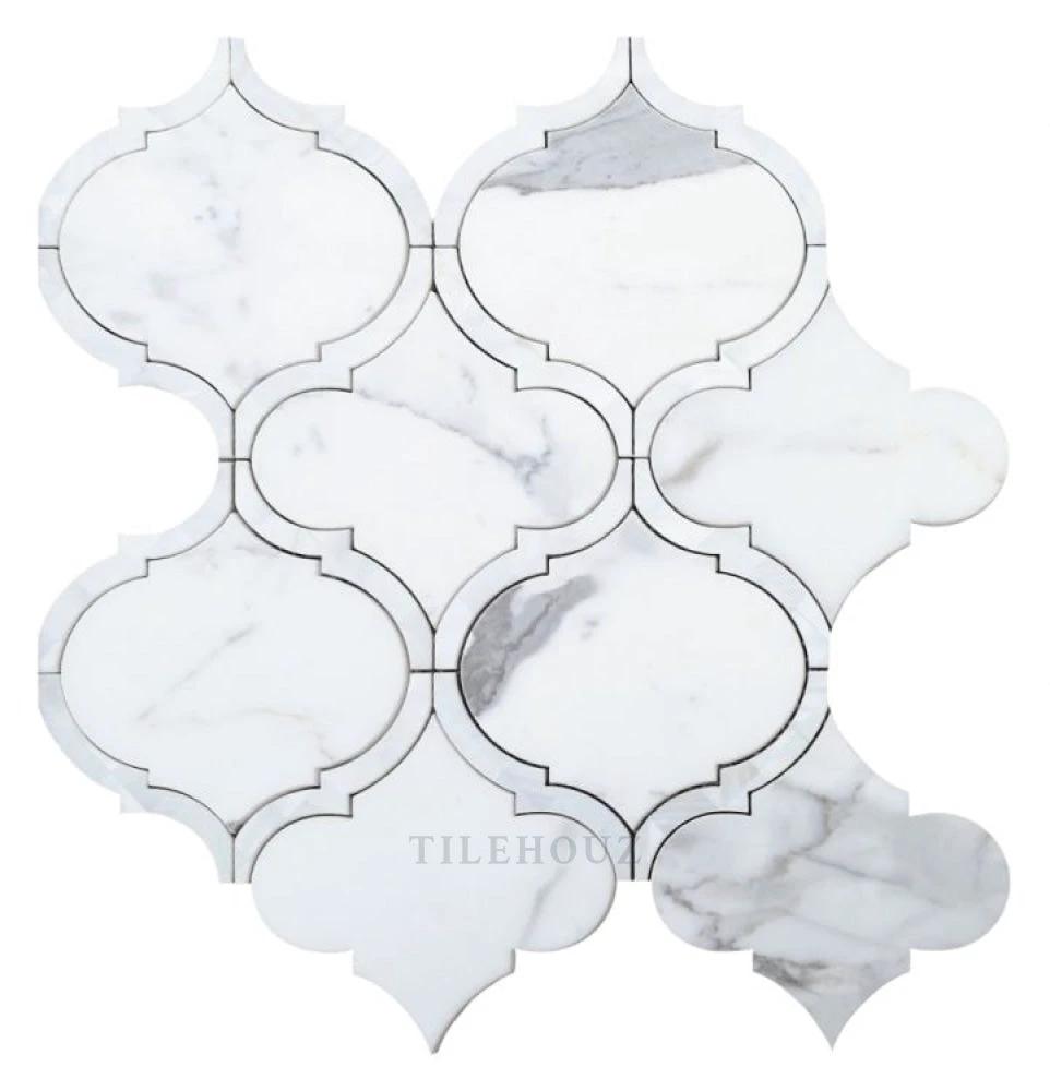 Alice Pearl Calacatta White marble mosaic tile sheet, 11.5 x 12, Tilehouz wall & ceiling tile.