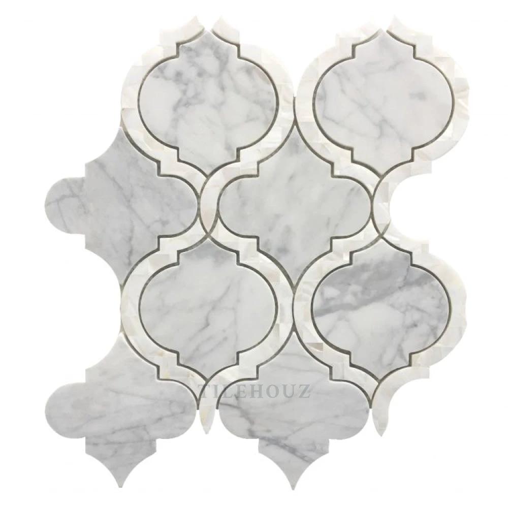 Alice Pearl Statuario marble and pearl mosaic tile by Tilehouz for wall/ceiling installations, 9.75 x 11.75 in