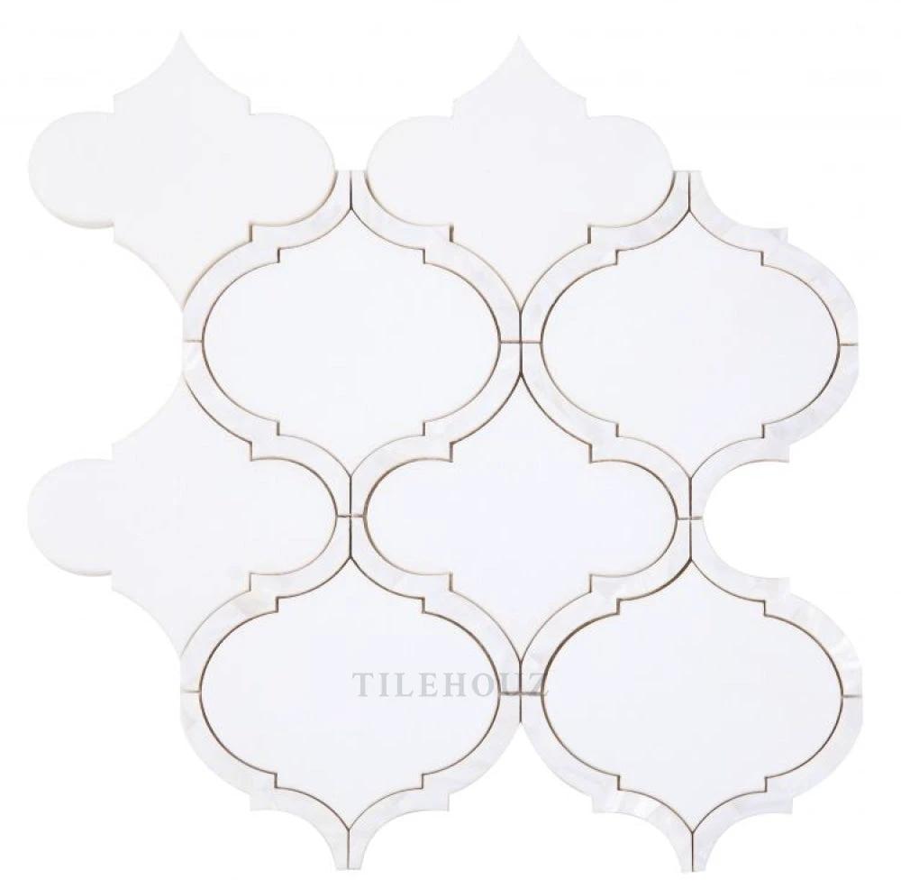Alice Pearl Thassos mosaic tile by Tilehouz, white marble and pearl, 11.5 x 12, wall/ceiling tile