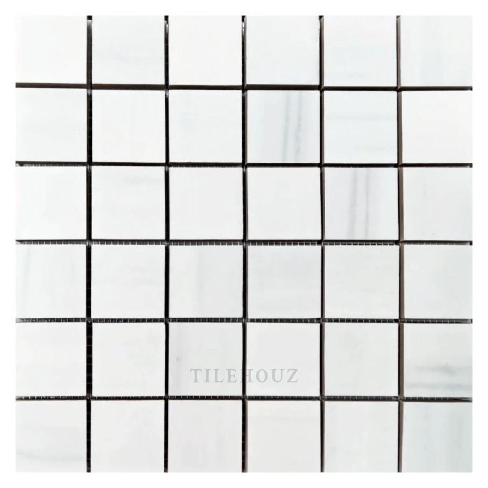 AN Dolomite Supreme Matte porcelain mosaic tile sheet, 12x12, white with subtle veining, Tilehouz