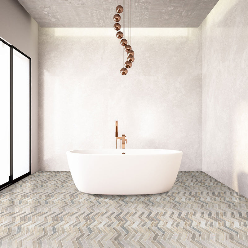 Angora Marble 1x3 Herringbone Polished Mosaic
