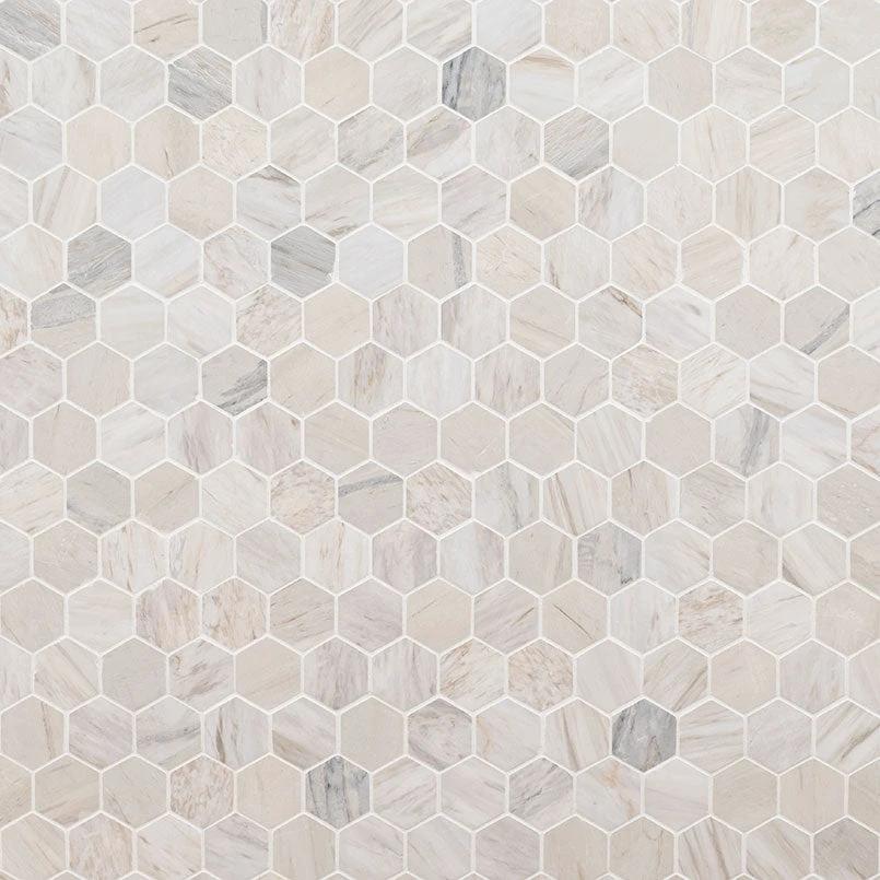 Angora Marble polished 2-inch hexagon mosaic tile for walls by Tilehouz