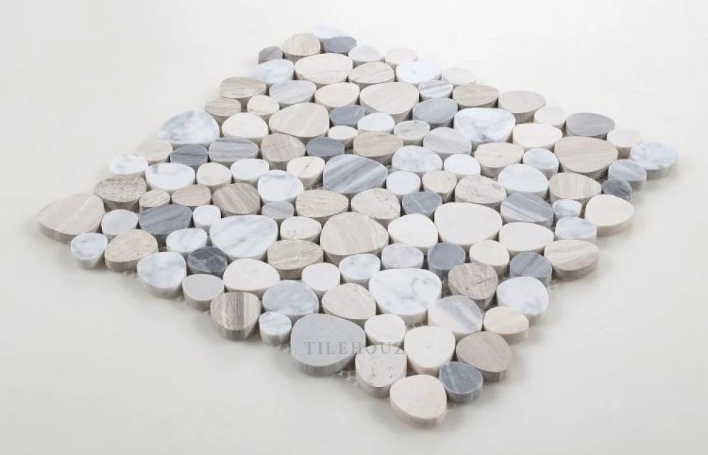 Aphrodite Blue marble mosaic 12x12 sheet with circular discs, Tilehouz