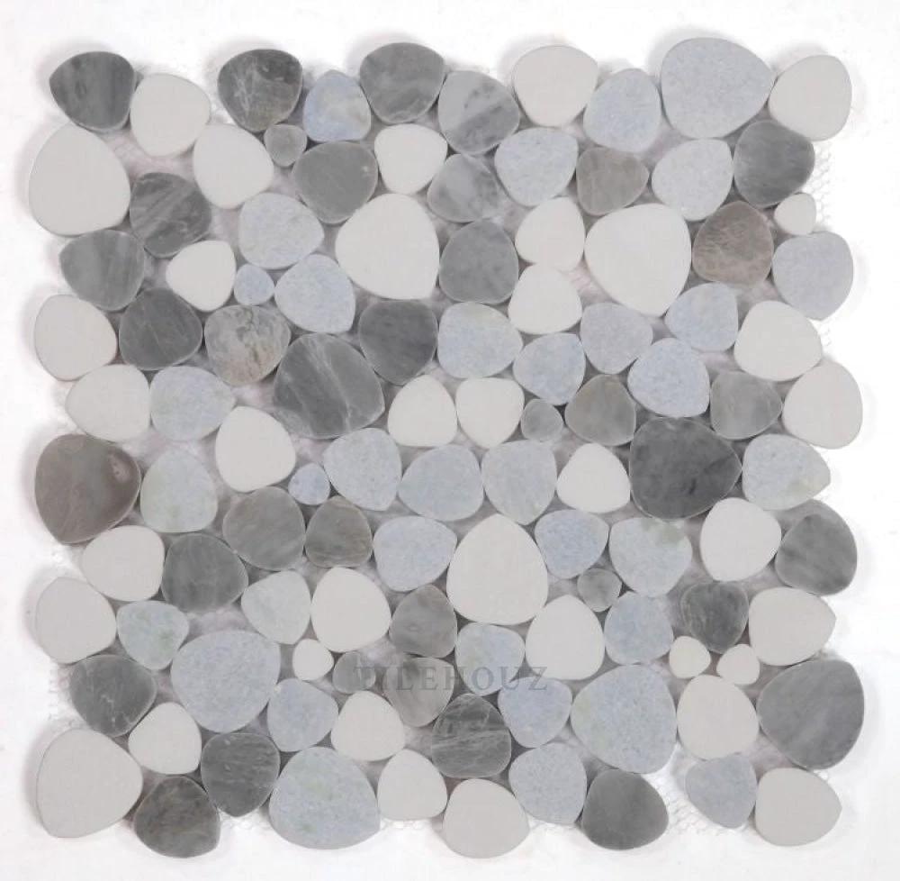 Aphrodite Blue Ocean 12x12 Marble Mosaic tile by Tilehouz, pebble-style gray-blue wall & ceiling tile