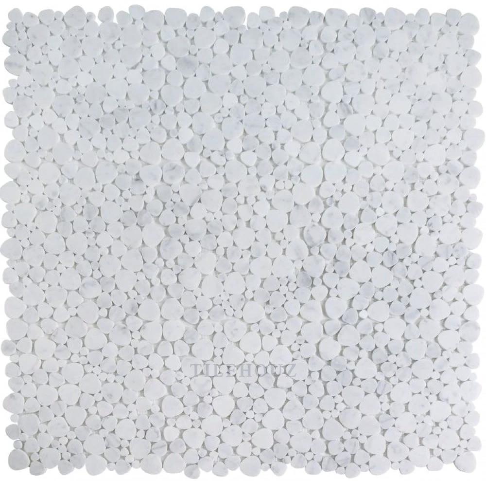 Aphrodite Carrara Marble Mosaic tile, 12x12, white marble pebbles by Tilehouz