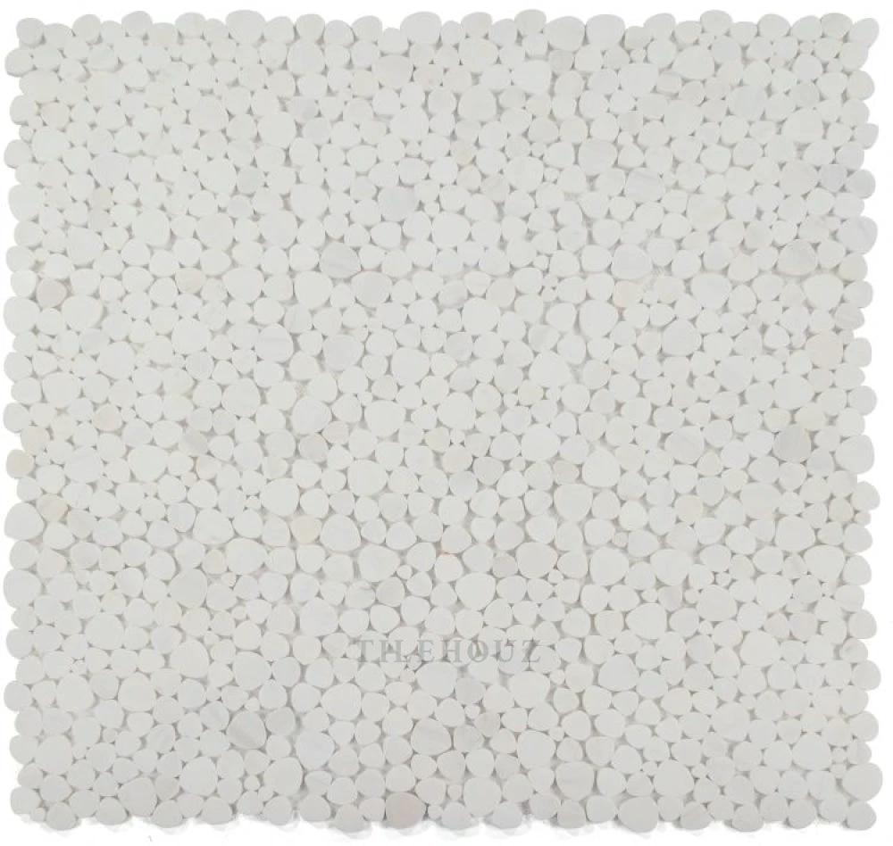 Aphrodite Dolomite honed marble mosaic tile sheet with white round discs, 12 x 12