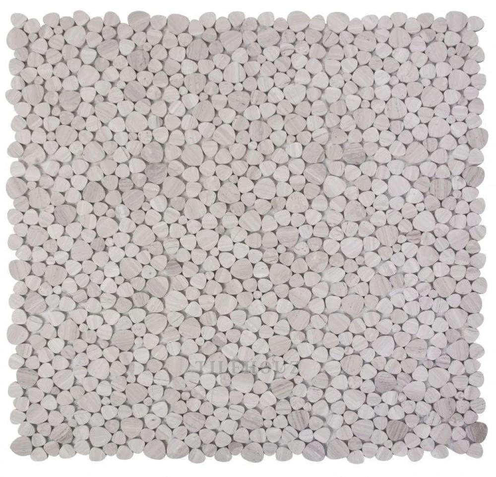Tilehouz Aphrodite Grey 12x12 marble mosaic sheet with round grey discs