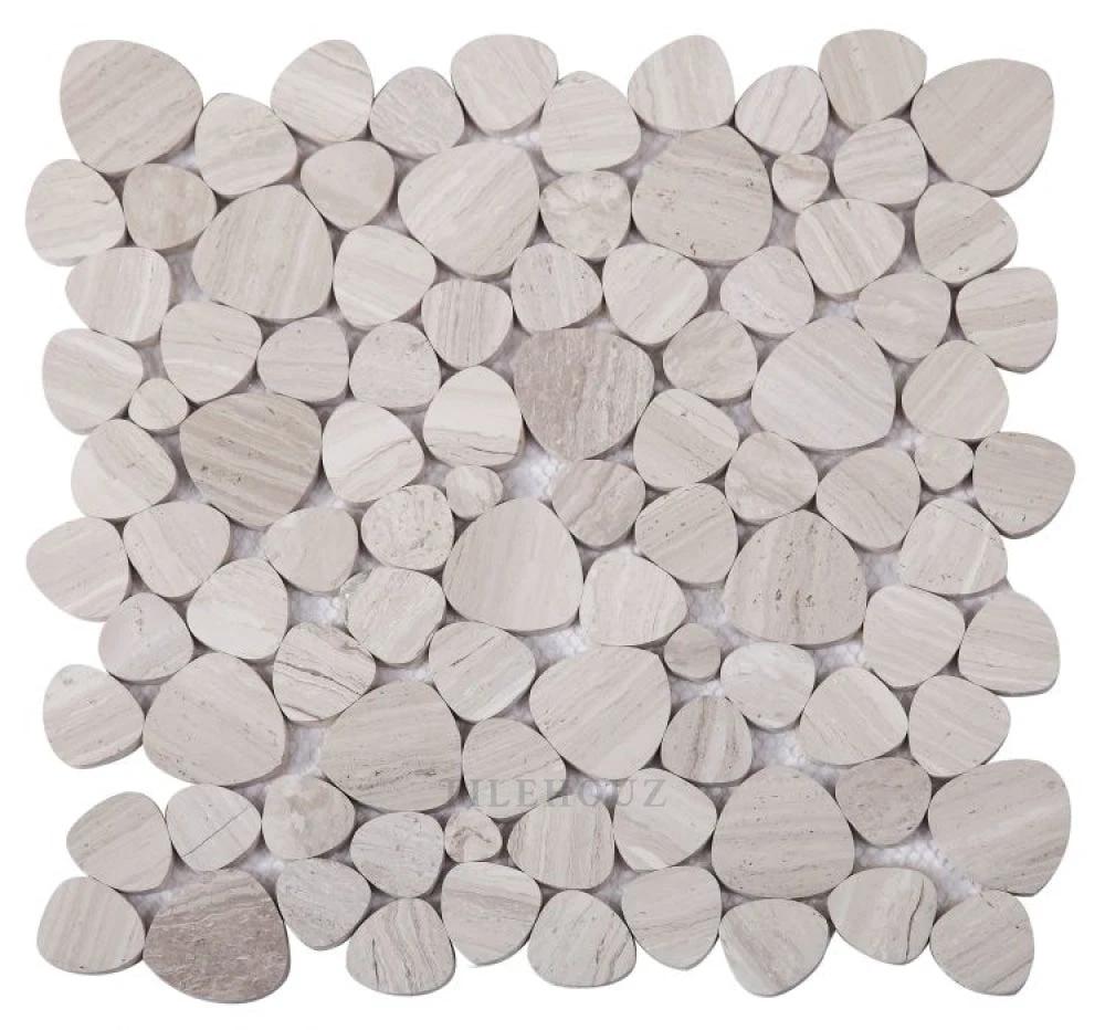 Aphrodite Grey 12x12 Marble Mosaic tile with grey marble pebble design by Tilehouz