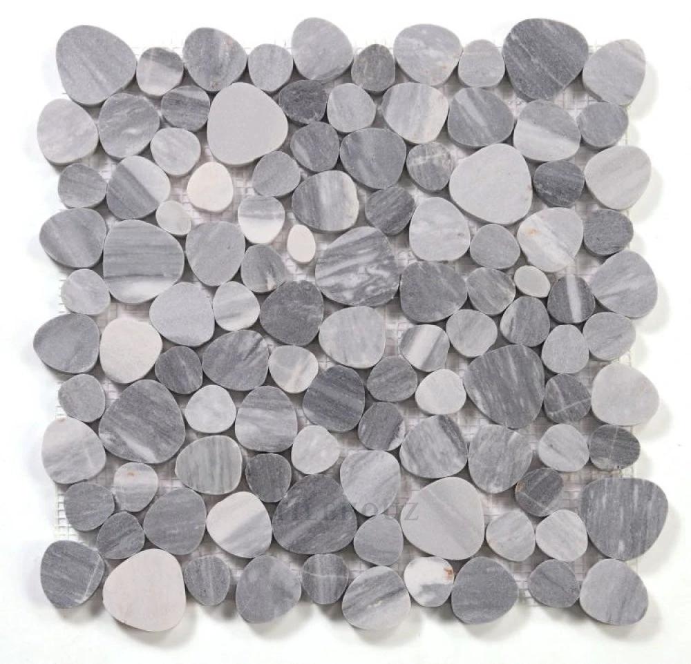 Aphrodite Italian Blue 12x12 marble mosaic tile in gray-blue rounded pebble pieces by Tilehouz