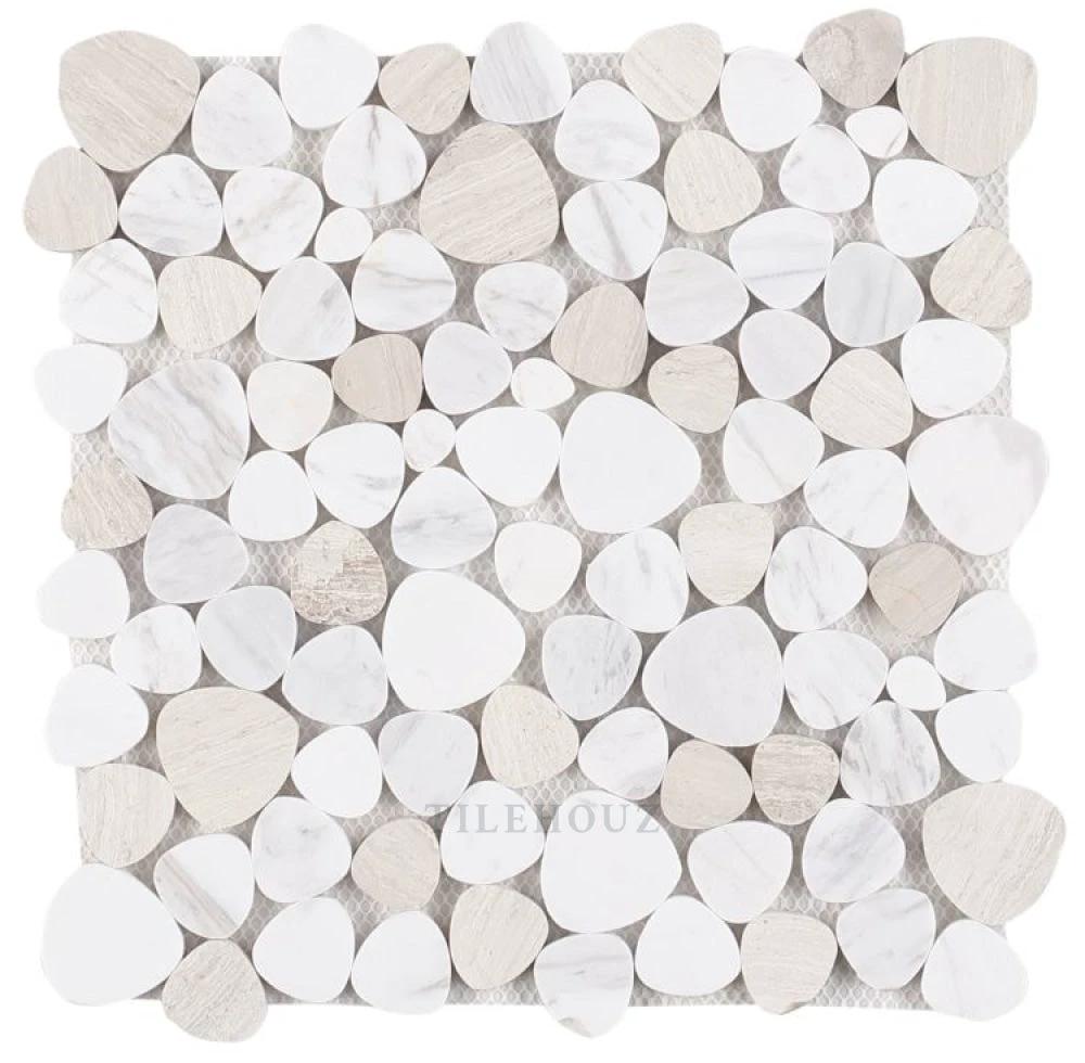 Aphrodite Loft 12x12 marble mosaic tile in white-cream Volakas marble by Tilehouz