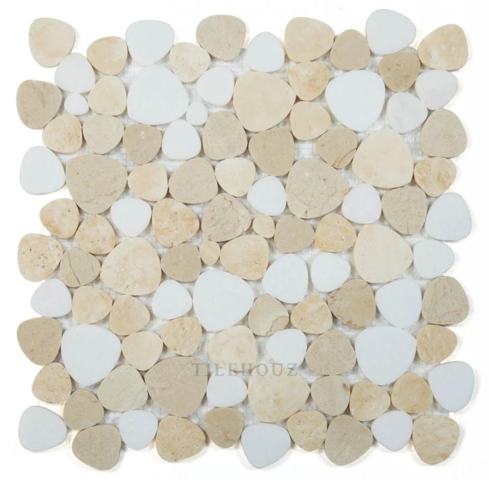 Aphrodite Marfil 12x12 Marble Mosaic by TileHouz; beige and ivory pebble tiles
