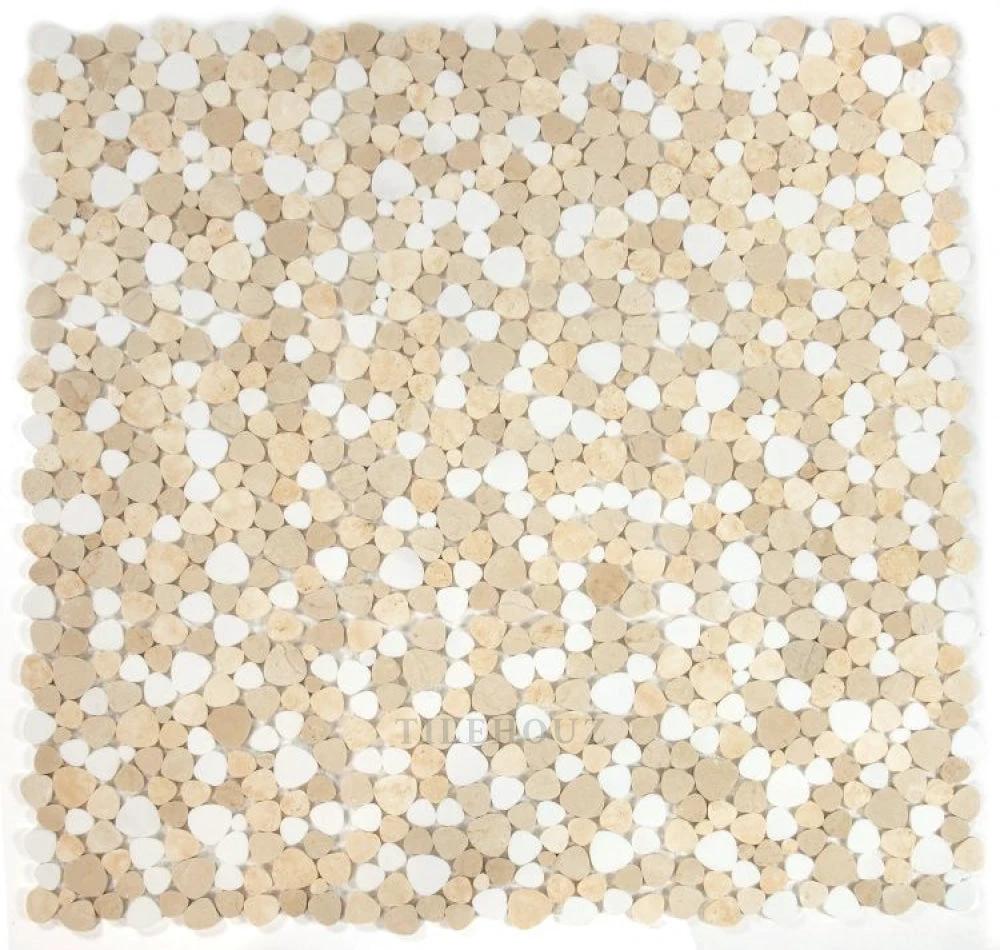 Aphrodite Marfil 12x12 Marble Mosaic tile beige and white pebble design by Tilehouz