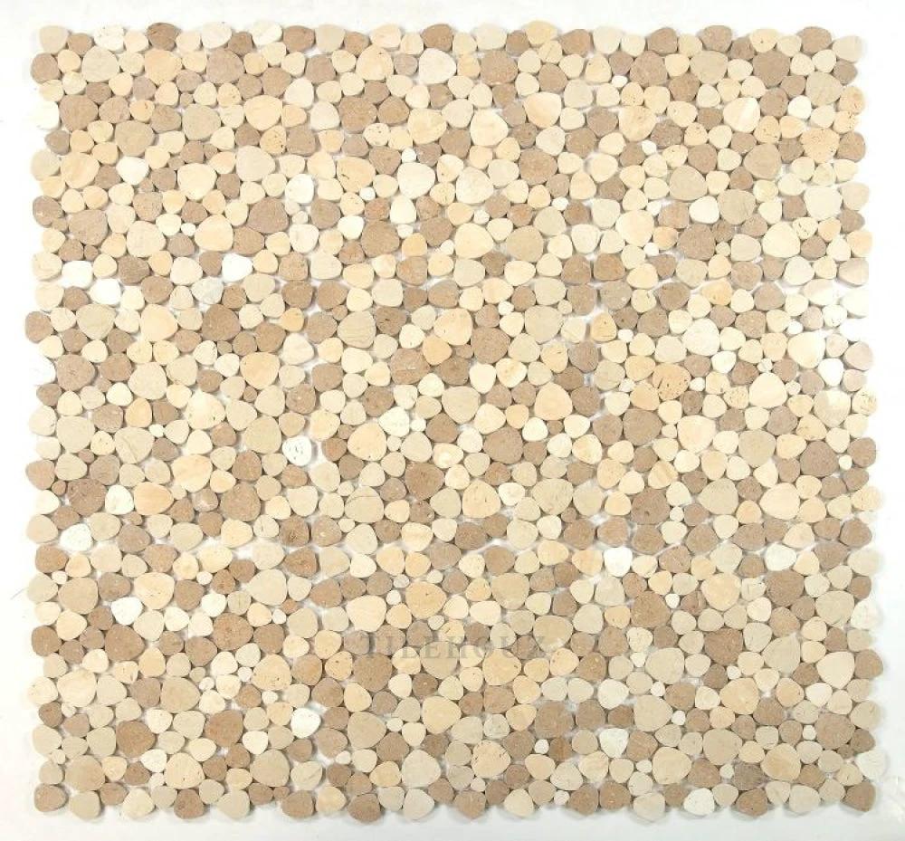 Tilehouz Aphrodite Mix Brown marble mosaic tile, 12x12 wall/ceiling tile with brown and ivory rounds