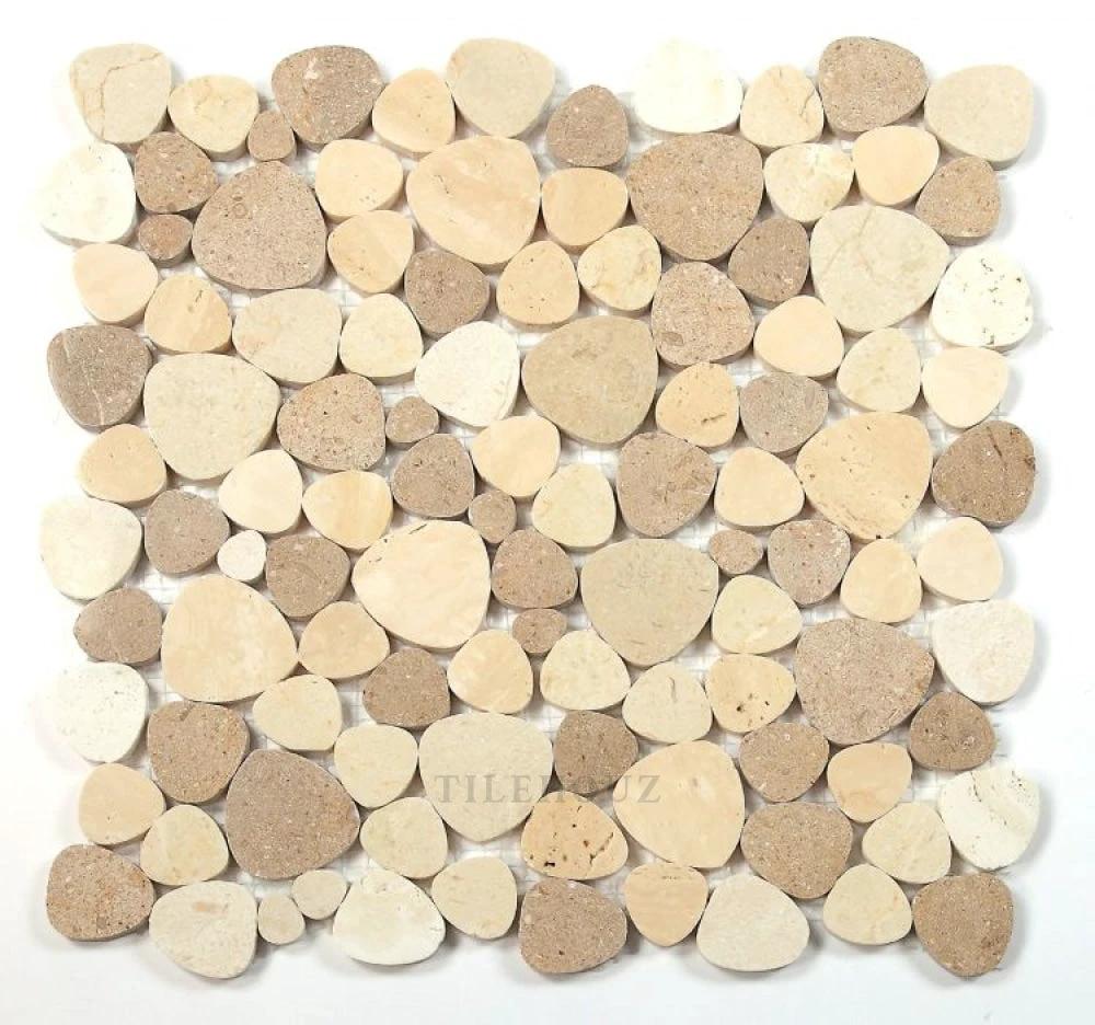 Aphrodite Mix Brown marble mosaic 12x12 tile sheet of round beige and cream marble pieces by Tilehouz
