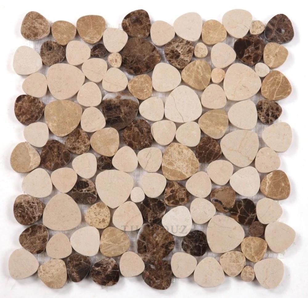Aphrodite Spain 12x12 Marble Mosaic pebble wall tile in light beige and brown by Tilehouz
