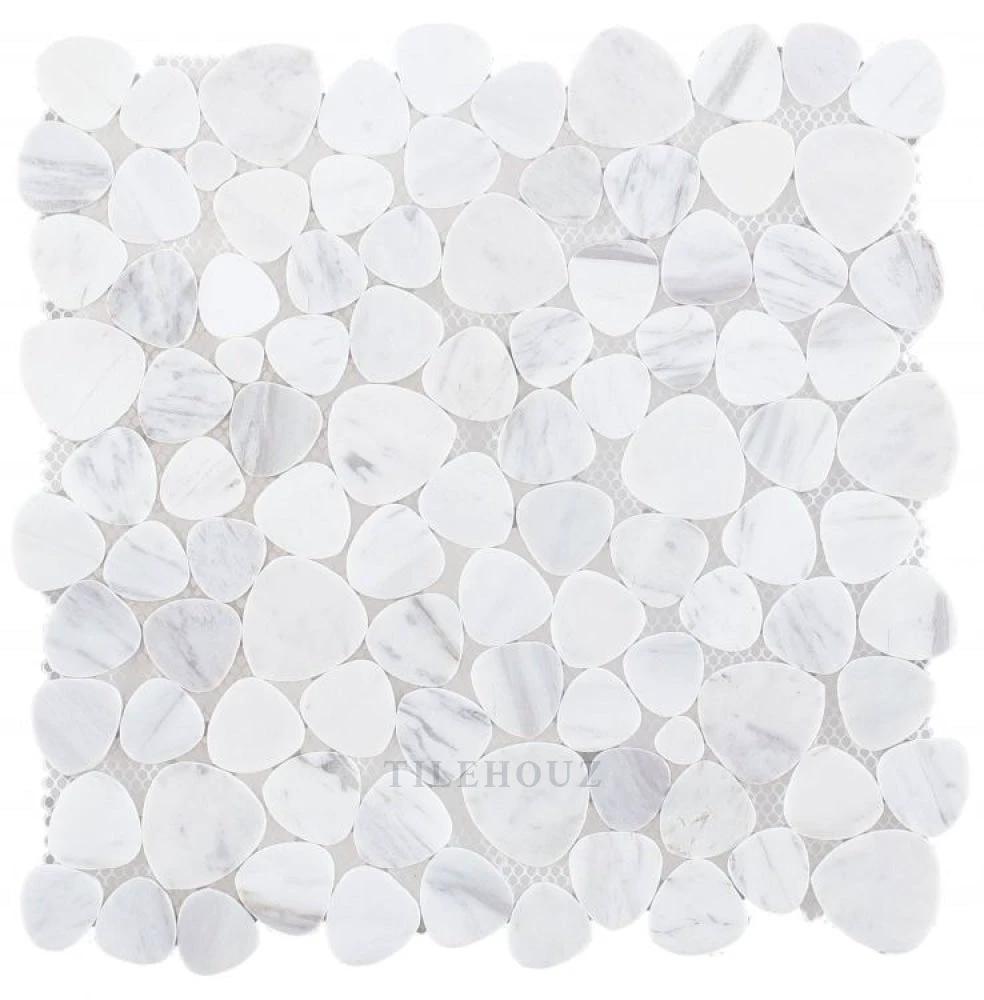 Aphrodite White 12x12 Volakas Marble Mosaic pebble tile by Tilehouz for wall and ceiling tile