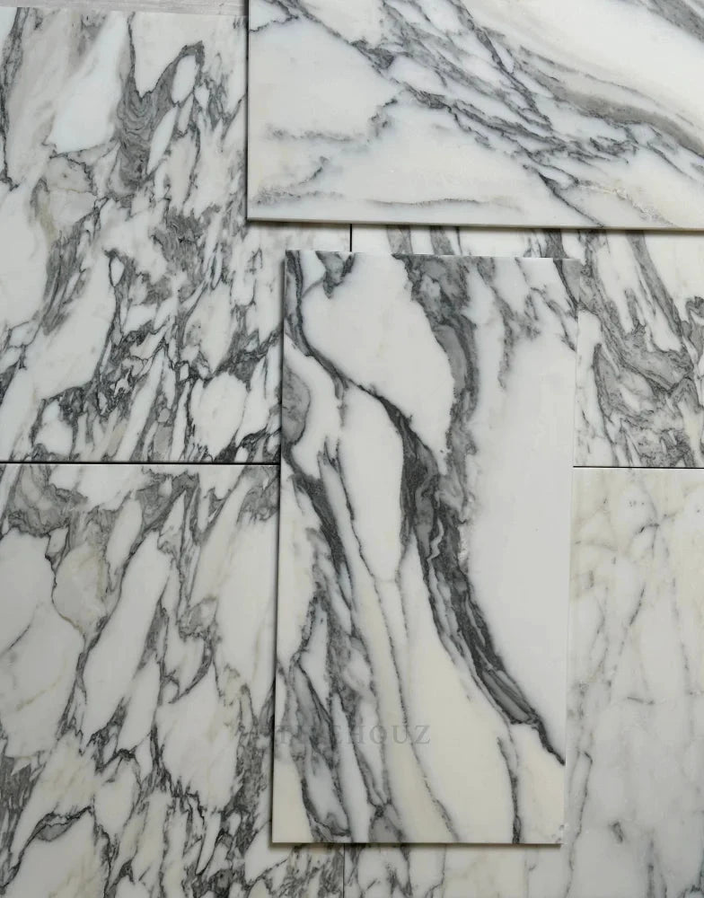 Arabescato 12x24 premium Italian marble wall tile by Tilehouz polished/honed finish; white with gray veining