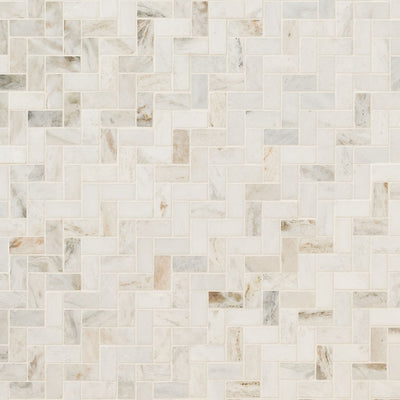 Arabescato Venato White 1x2 Herringbone Honed Marble