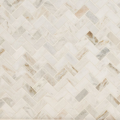 Arabescato Venato White 1x2 Herringbone Honed Marble