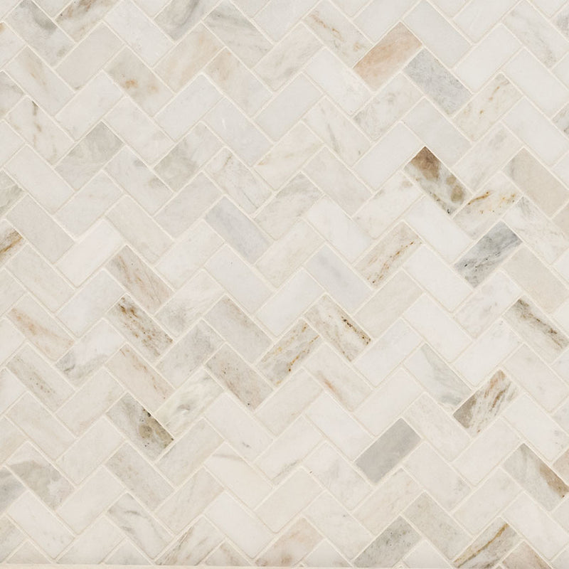 Arabescato Venato White 1x2 Herringbone Honed Marble