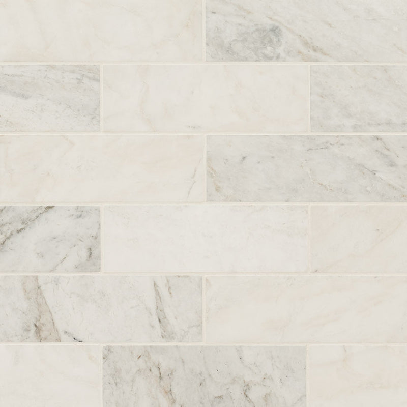 Arabescato Venato White 4 x 12 Honed Marble Tile