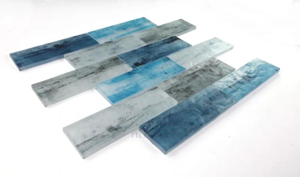 Art Ocean Casale glass mosaic tiles, blue-toned rectangular strips, 11.75 x 11.75.