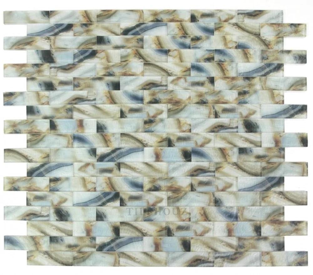Glass mosaic tile Art Onyx Mauna 11.75 x 11.75 with blue-gray and cream swirls by Tilehouz