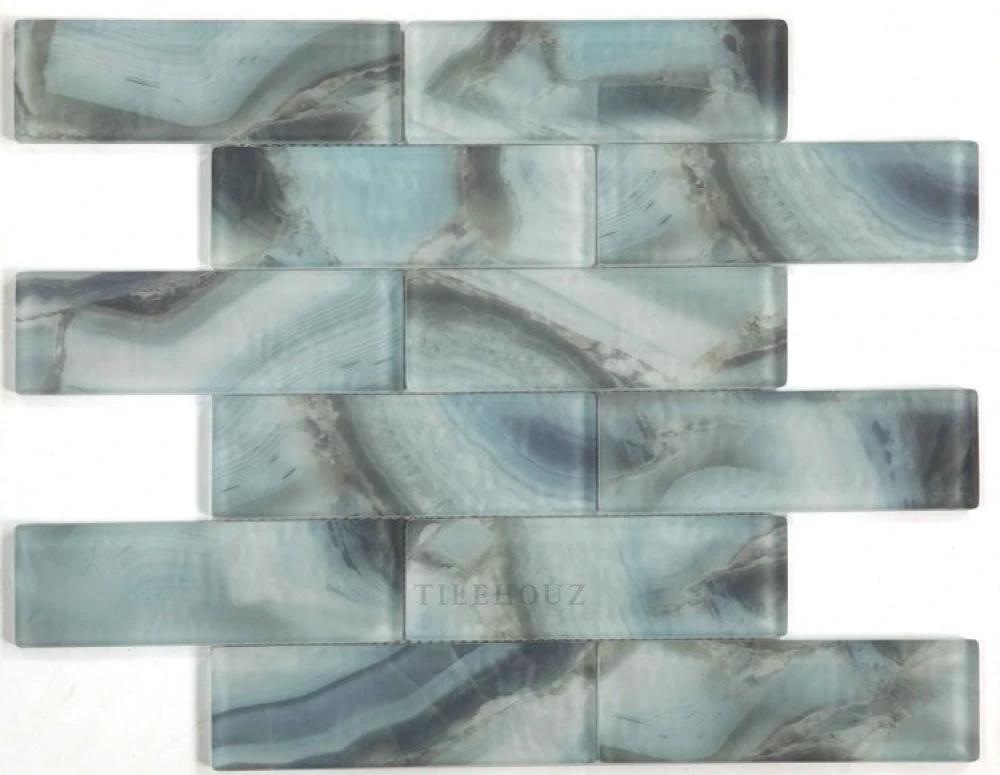Art Onyx Ocean glass mosaic tiles by Tilehouz; blue-gray swirled pattern, wall & ceiling tile, 11.75 x 11.75
