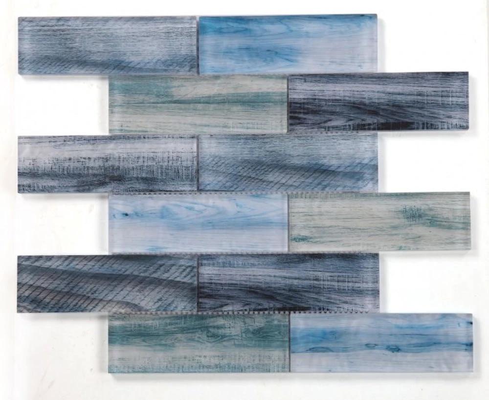 Art Wood Ocean glass mosaic tile, blue-toned, 11.75 x 11.75