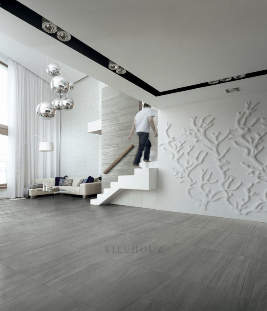 Artwork Acciaio 12x24 porcelain floor tile by Tilehouz in grey