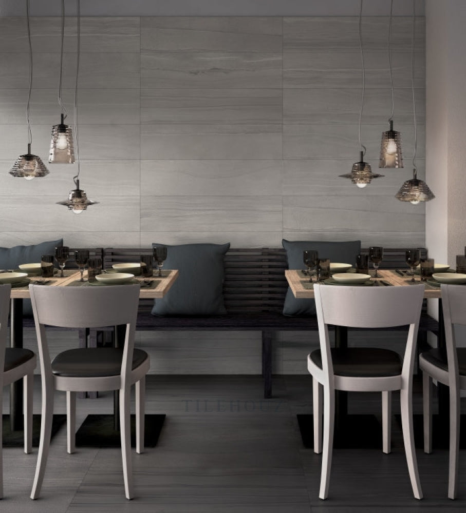 Porcelain Tile Artwork Platino 12x24 by Tilehouz, gray veined wall tile