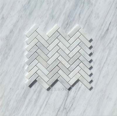 Asian Statuary White 1X3 Herringbone Mosaic Polished&Honed Marble