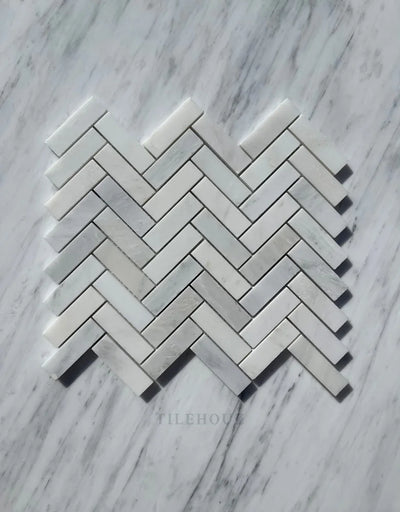 Asian Statuary White 1X3 Herringbone Mosaic Polished&Honed Marble