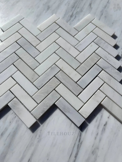 Asian Statuary White 1X3 Herringbone Mosaic Polished&Honed Marble