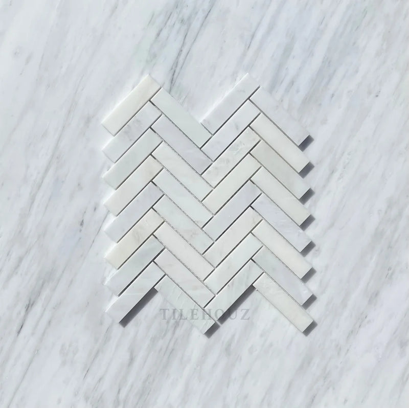 Asian Statuary White 1X4 Herringbone Mosaic Polished&Honed Marble