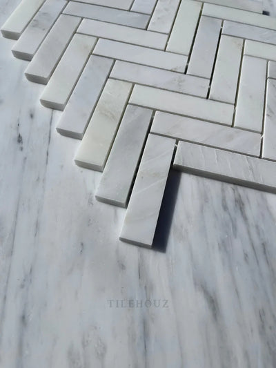 Asian Statuary White 1X4 Herringbone Mosaic Polished&Honed Marble