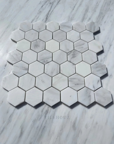 Asian Statuary White 2 Hexagon Mosaic Polished&Honed Marble