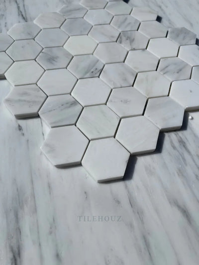 Asian Statuary White 2 Hexagon Mosaic Polished&Honed Marble