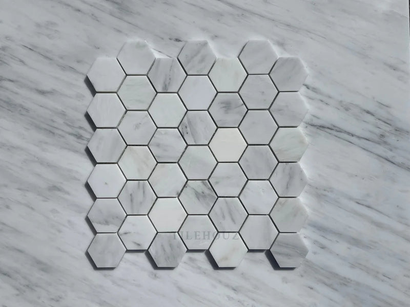 Asian Statuary White 2 Hexagon Mosaic Polished&Honed Marble